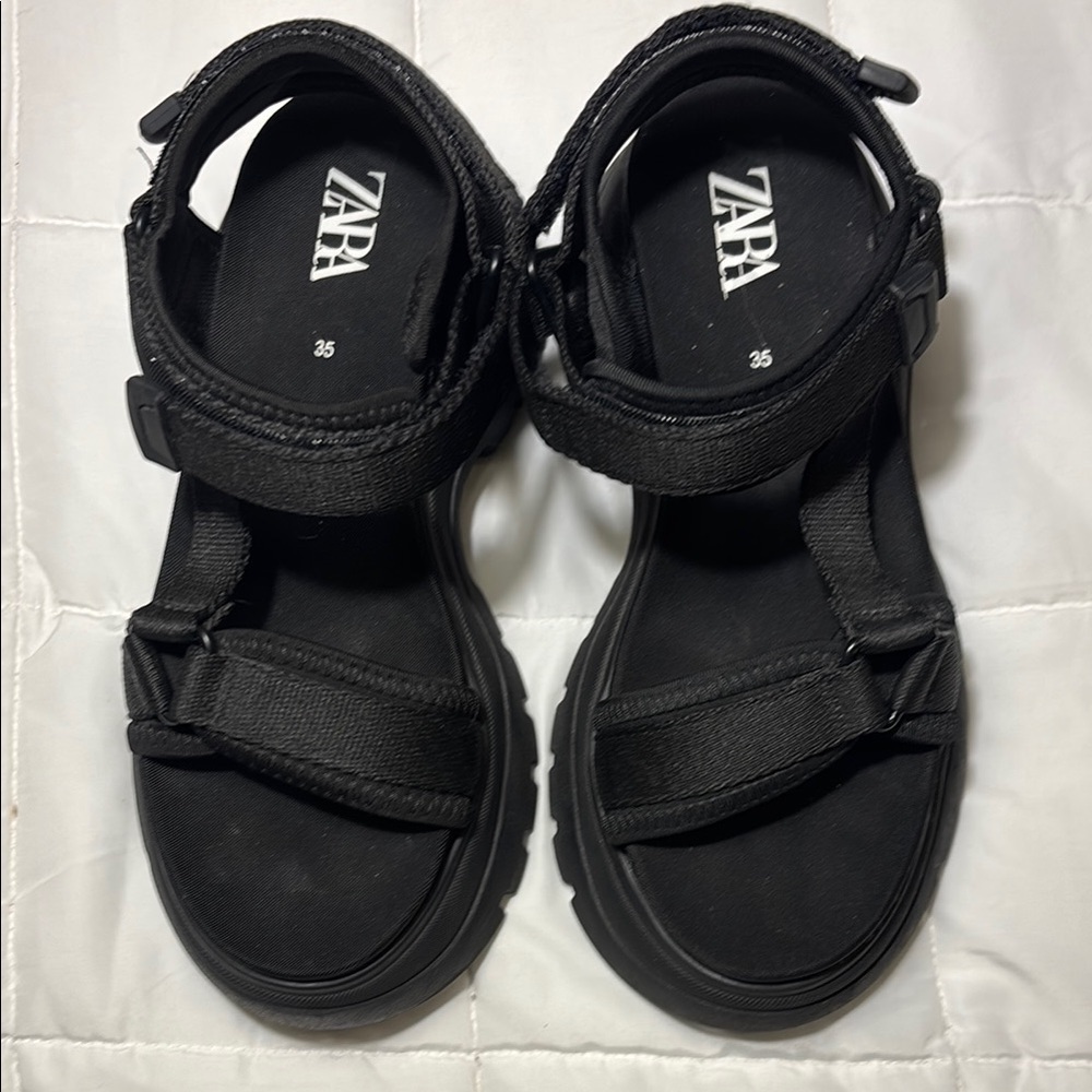 Zara Black Sport Lug Heel Sandals - Picture 3 of 9